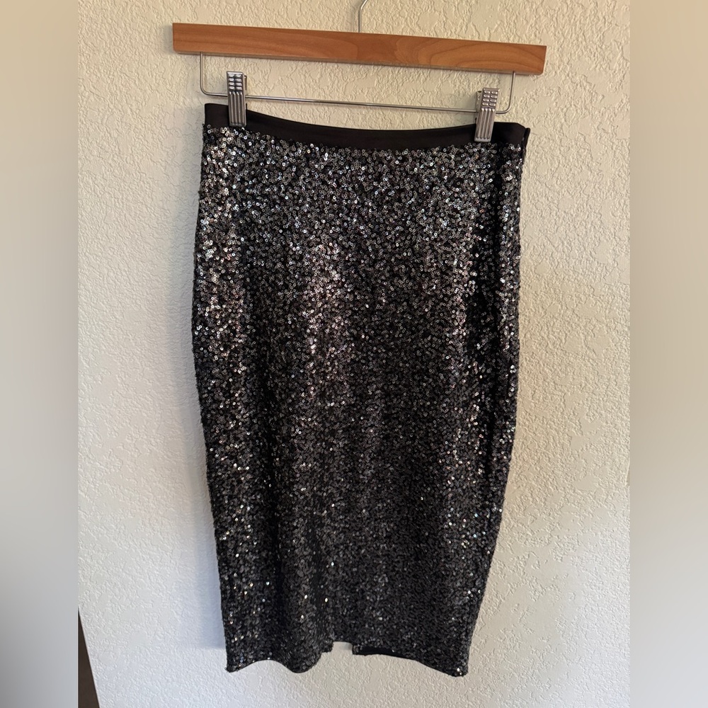 Express Gunmetal Sequin Pencil Skirt